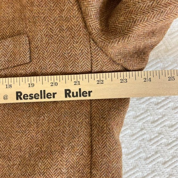 Vintage Pierre Cardin Pure Virgin Wool Herringbone dark Camel Brown Suit Jacket - Picture 10 of 15